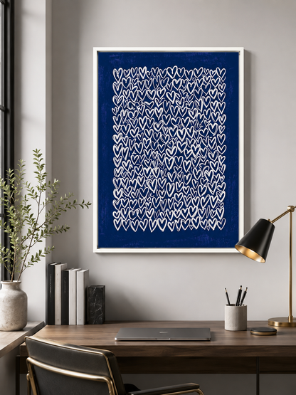 Navy Hearts Wall Art - Wall Art Decor - close-up - navy hearts wall art, blue heart art print
