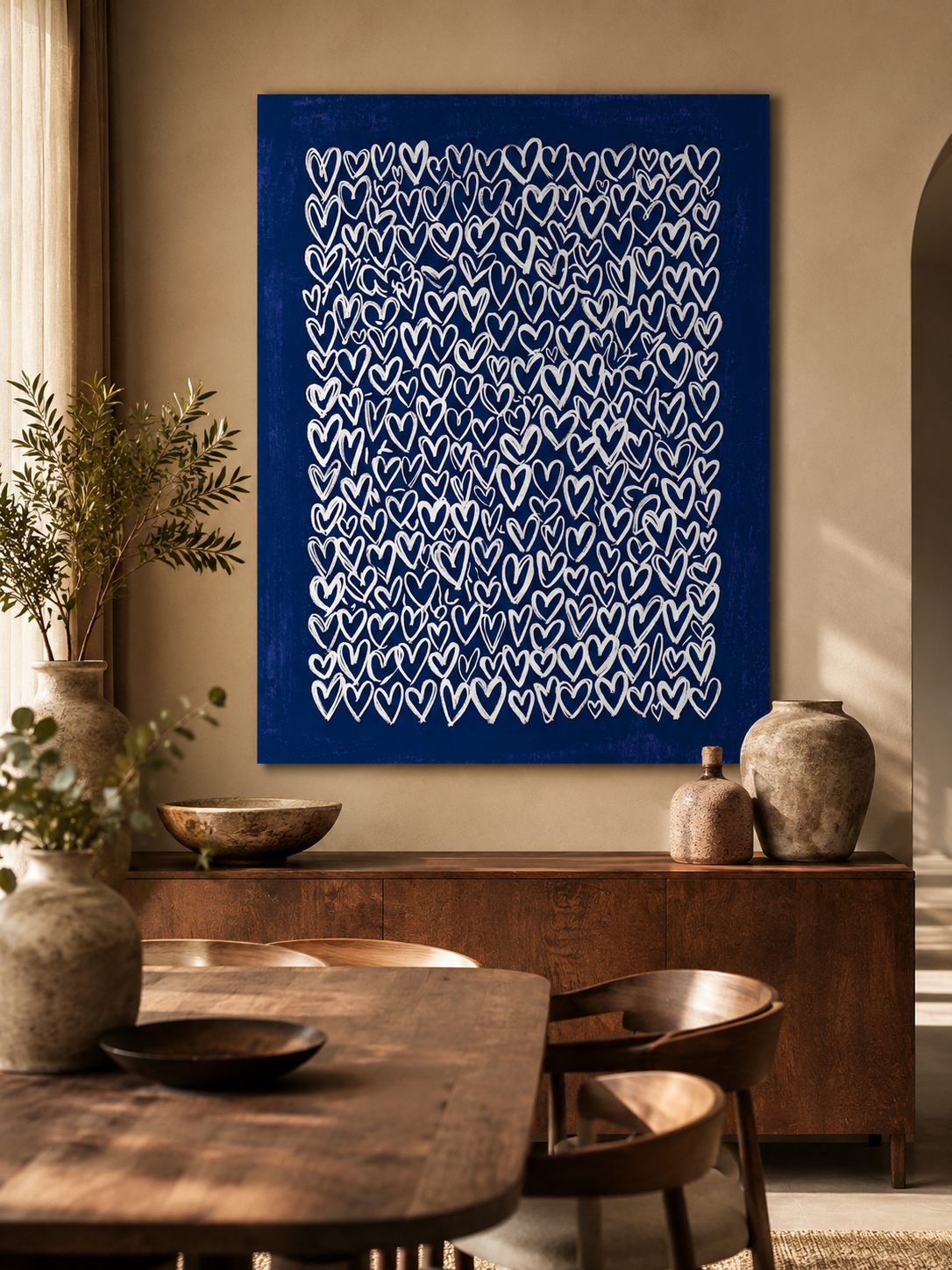 Navy Hearts Wall Art - Wall Art Decor - alternate angle - navy hearts wall art, blue heart art print