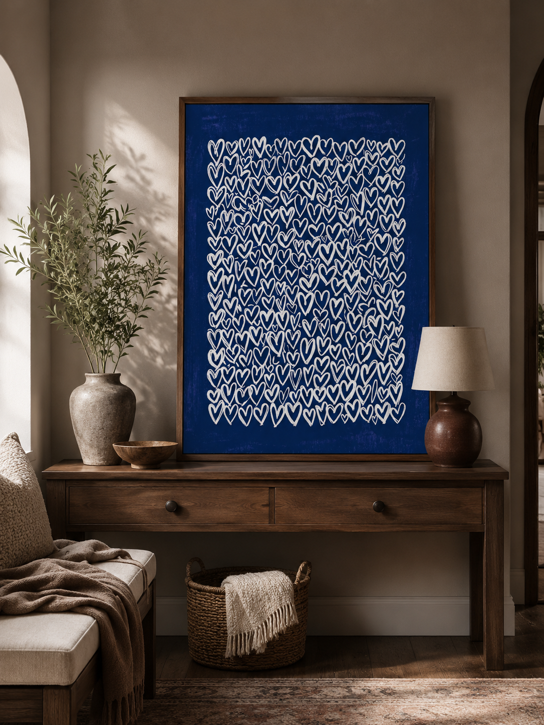 Navy Hearts Wall Art - Wall Art Decor - packaging - navy hearts wall art, blue heart art print