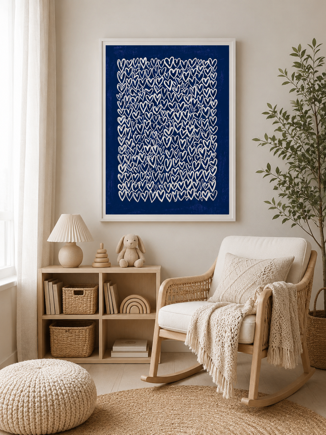 Navy Hearts Wall Art - Wall Art Decor - front view - navy hearts wall art, blue heart art print