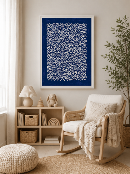 Navy Hearts Wall Art - Wall Art Decor - front view - navy hearts wall art, blue heart art print