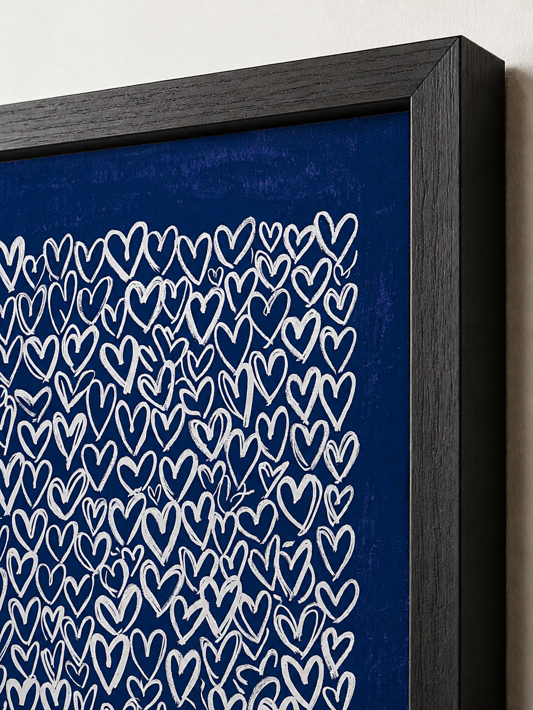 Navy Hearts Wall Art - Wall Art Decor - detail view - navy hearts wall art, blue heart art print