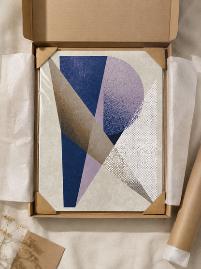 Navy Lilac Geometric Wall Art - Wall Art Decor - close-up - navy lilac geometric wall art, navy abstract art print