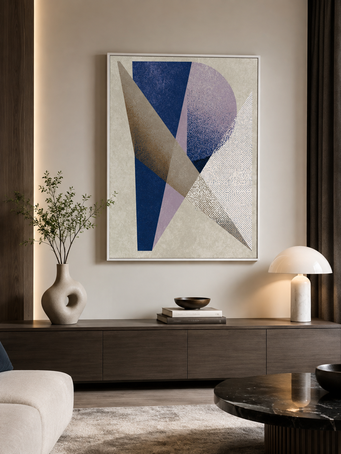 Navy Lilac Geometric Wall Art - Wall Art Decor - alternate angle - navy lilac geometric wall art, navy abstract art print