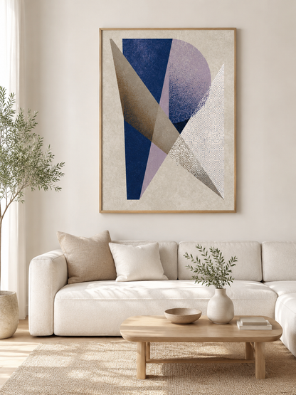 Navy Lilac Geometric Wall Art - Wall Art Decor - detail view - navy lilac geometric wall art, navy abstract art print