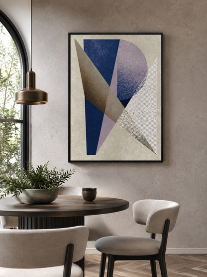 Navy Lilac Geometric Wall Art - Wall Art Decor - alternate angle - navy lilac geometric wall art, navy abstract art print