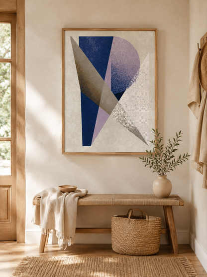 Navy Lilac Geometric Wall Art - Wall Art Decor - packaging - navy lilac geometric wall art, navy abstract art print