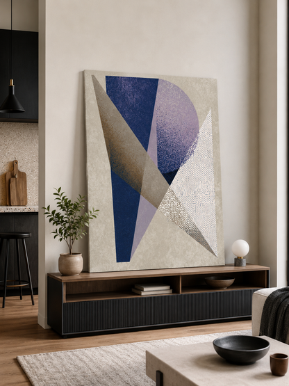 Navy Lilac Geometric Wall Art - Wall Art Decor - front view - navy lilac geometric wall art, navy abstract art print