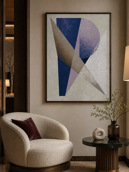 Navy Lilac Geometric Wall Art - Wall Art Decor - detail view - navy lilac geometric wall art, navy abstract art print