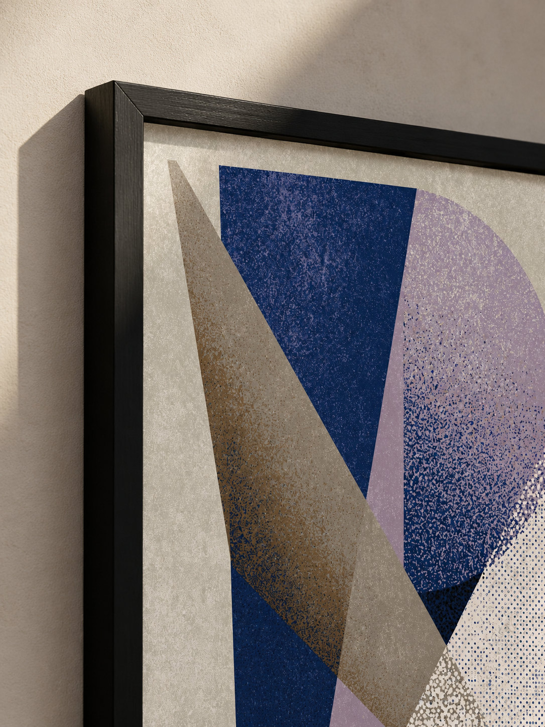 Navy Lilac Geometric Wall Art - Wall Art Decor - lifestyle shot - navy lilac geometric wall art, navy abstract art print