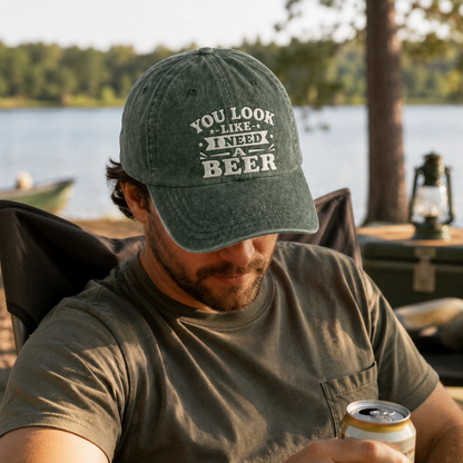 Need A Beer Embroidered Washed Cap - Washed Cap - detail