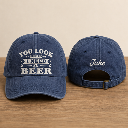 Need A Beer Embroidered Washed Cap - Washed Cap - front view
