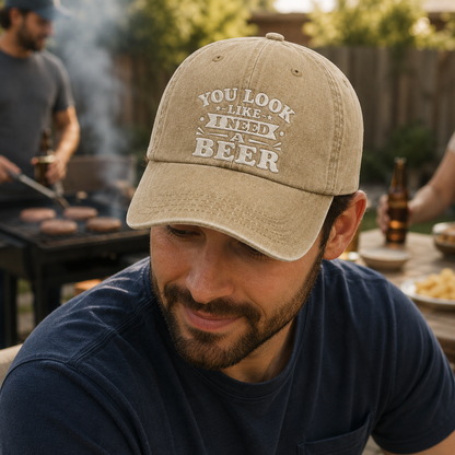 Need A Beer Embroidered Washed Cap - Washed Cap - side view