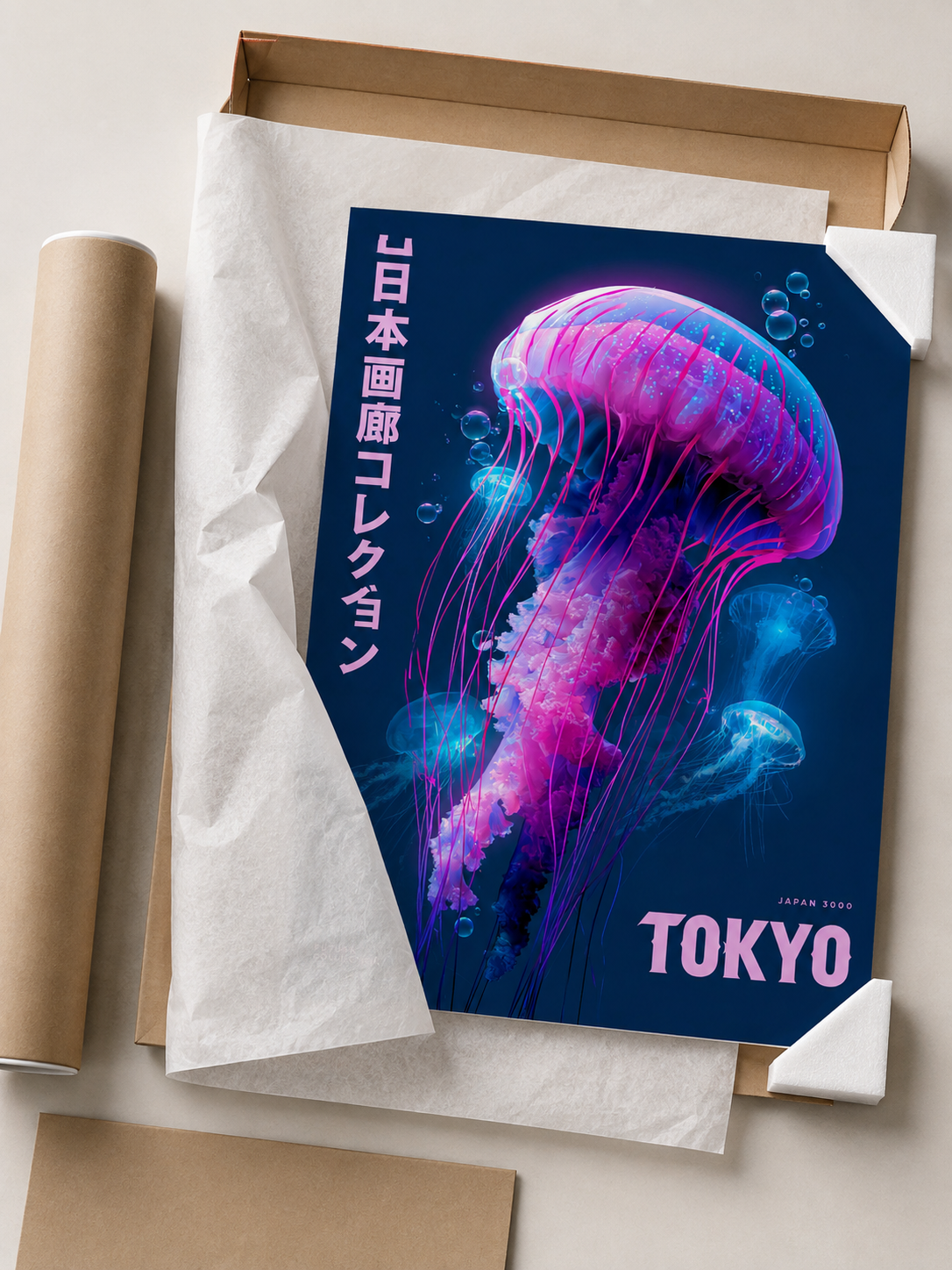 Neon Jellyfish Poster - Wall Art Decor - close-up - jellyfish art print, neon japanese wall art