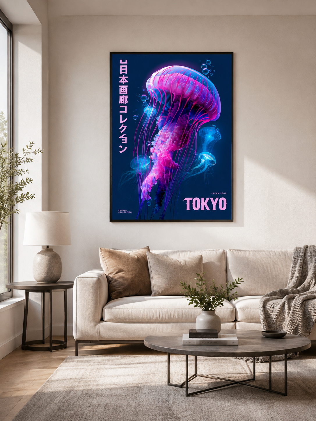 Neon Jellyfish Poster - Wall Art Decor - detail view - jellyfish art print, neon japanese wall art