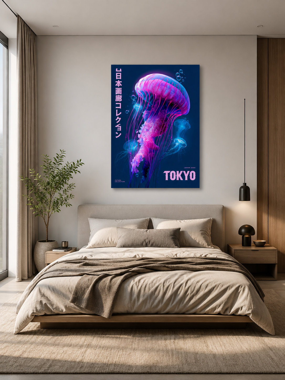 Neon Jellyfish Poster - Wall Art Decor - lifestyle shot - jellyfish art print, neon japanese wall art