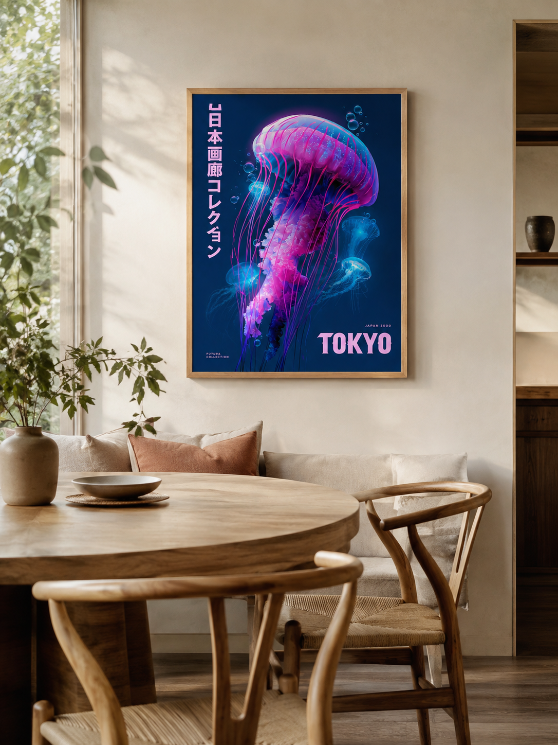 Neon Jellyfish Poster - Wall Art Decor - close-up - jellyfish art print, neon japanese wall art