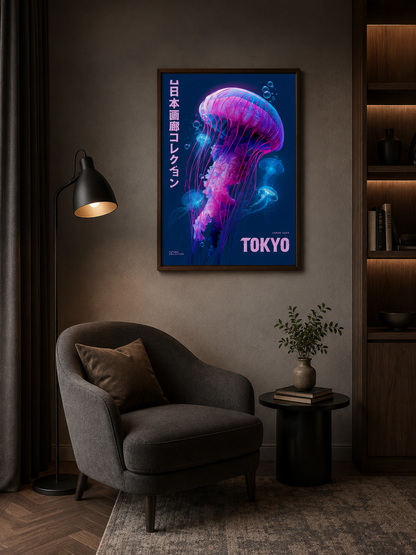 Neon Jellyfish Poster - Wall Art Decor - packaging - jellyfish art print, neon japanese wall art