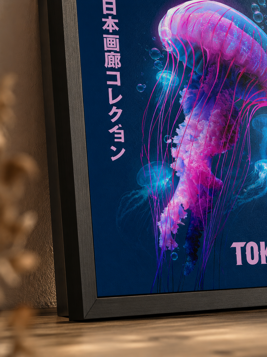 Neon Jellyfish Poster - Wall Art Decor - detail view - jellyfish art print, neon japanese wall art