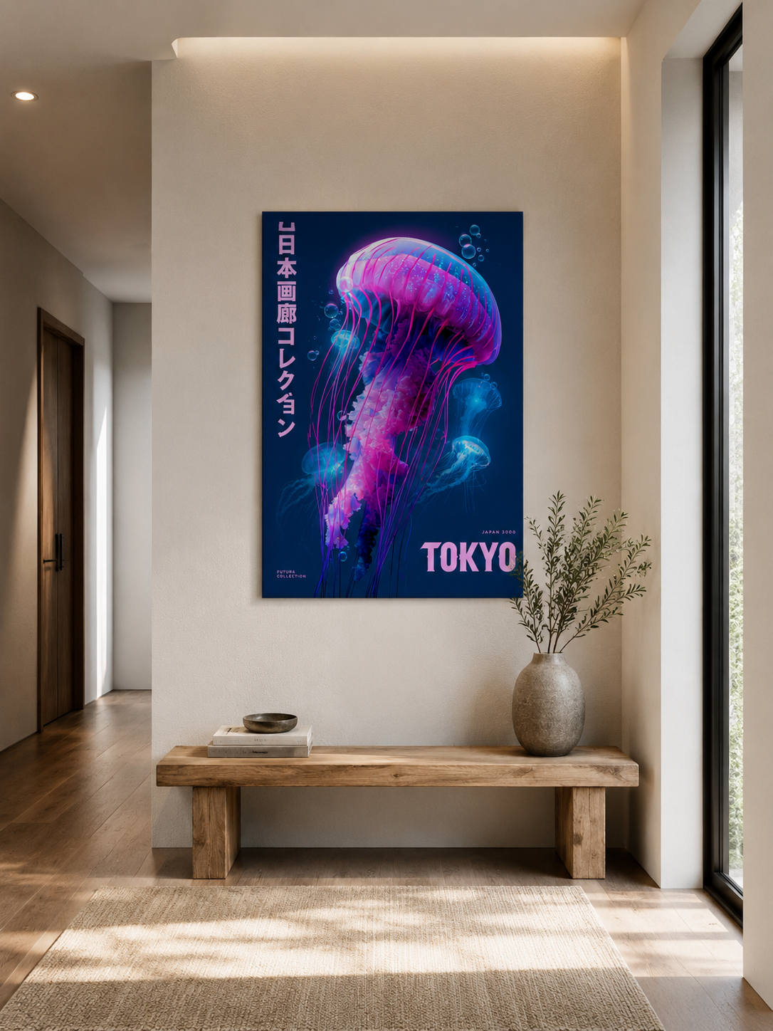Neon Jellyfish Poster - Wall Art Decor - lifestyle shot - jellyfish art print, neon japanese wall art