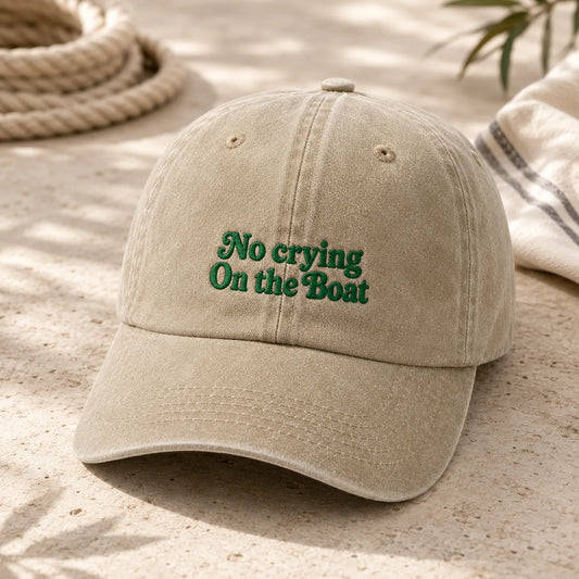 No Crying On The Boat Embroidered Washed Cap - washed cap - front view