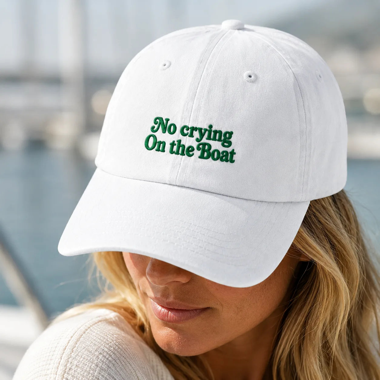 No Crying On The Boat Embroidered Washed Cap - washed cap - side view