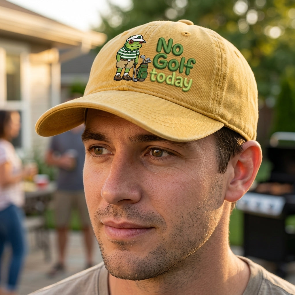 No Golf Today Frog Golfer Washed Cap - washed cap - front view