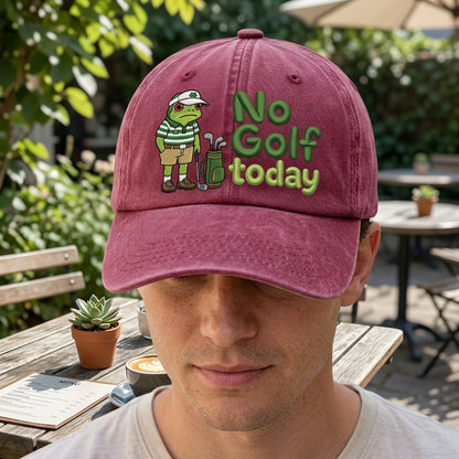 No Golf Today Frog Golfer Washed Cap - washed cap - front view