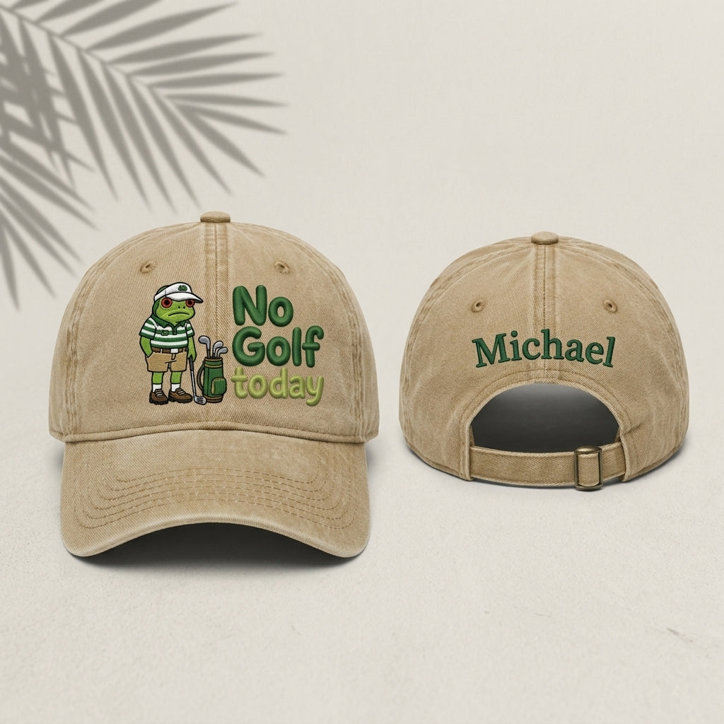 No Golf Today Frog Golfer Washed Cap - washed cap - front view