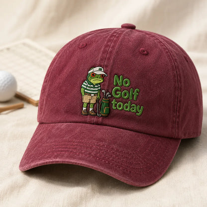 No Golf Today Frog Golfer Washed Cap - washed cap - side view