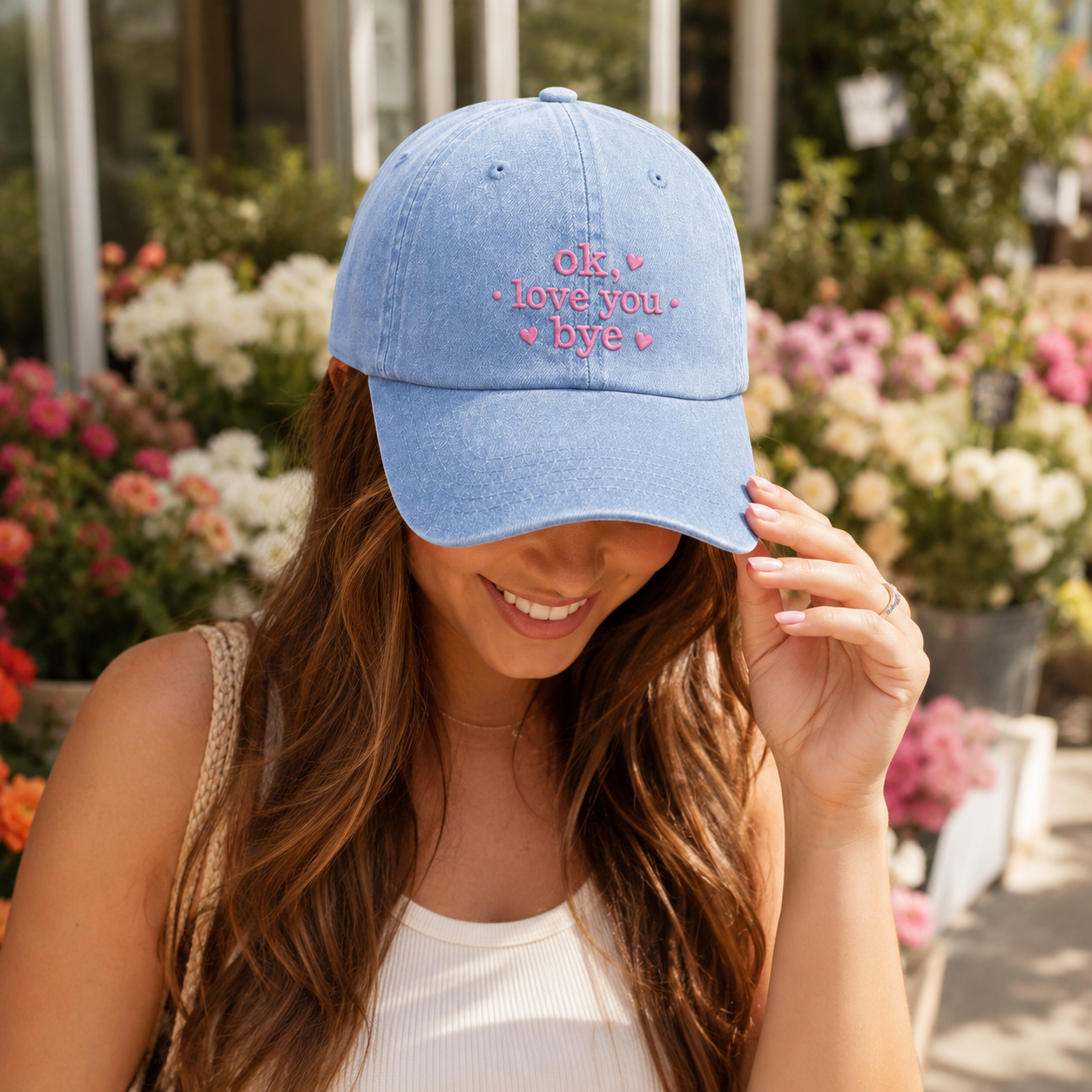 Ok Love You Bye Embroidered Washed Cap - Washed Cap - alternate angle