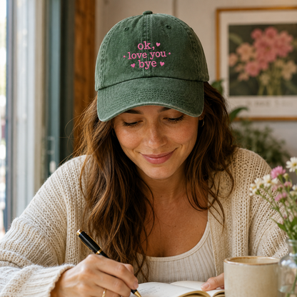 Ok Love You Bye Embroidered Washed Cap - Washed Cap - detail