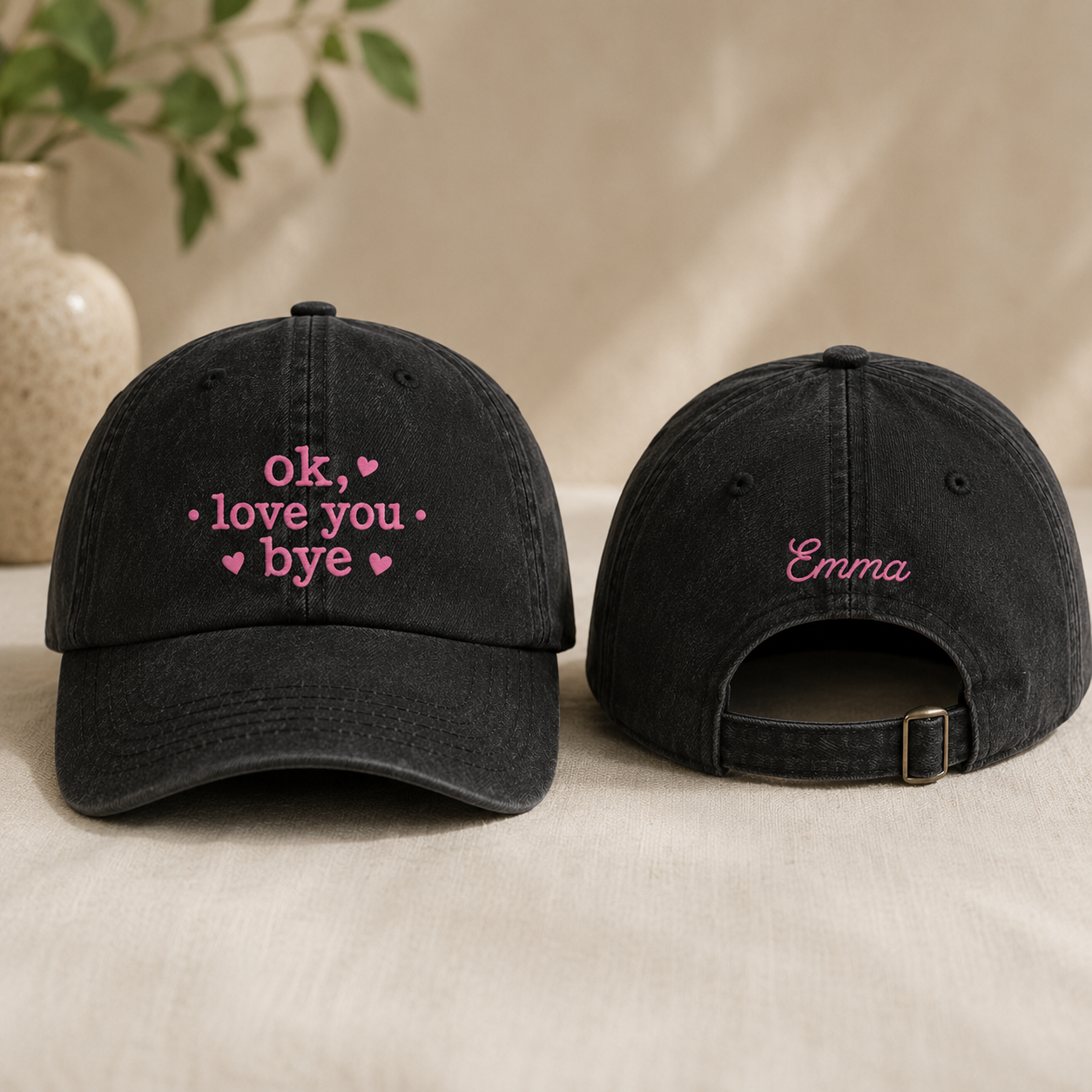 Ok Love You Bye Embroidered Washed Cap - Washed Cap - front view