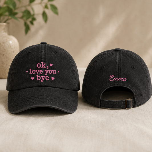 Ok Love You Bye Embroidered Washed Cap - Washed Cap - front view