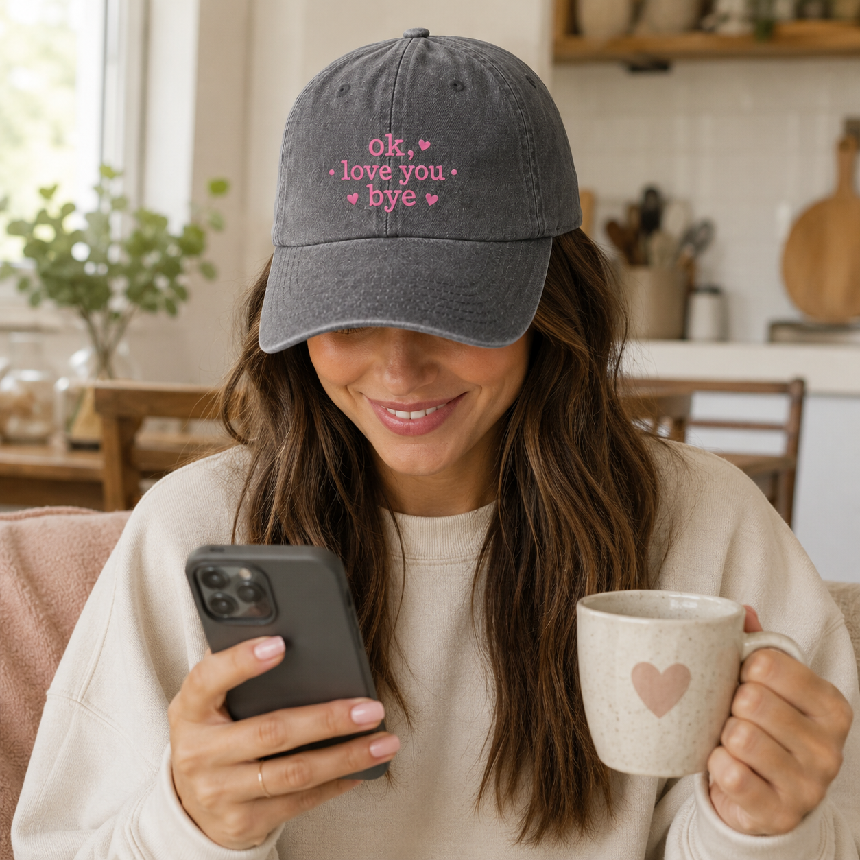 Ok Love You Bye Embroidered Washed Cap - Washed Cap - lifestyle