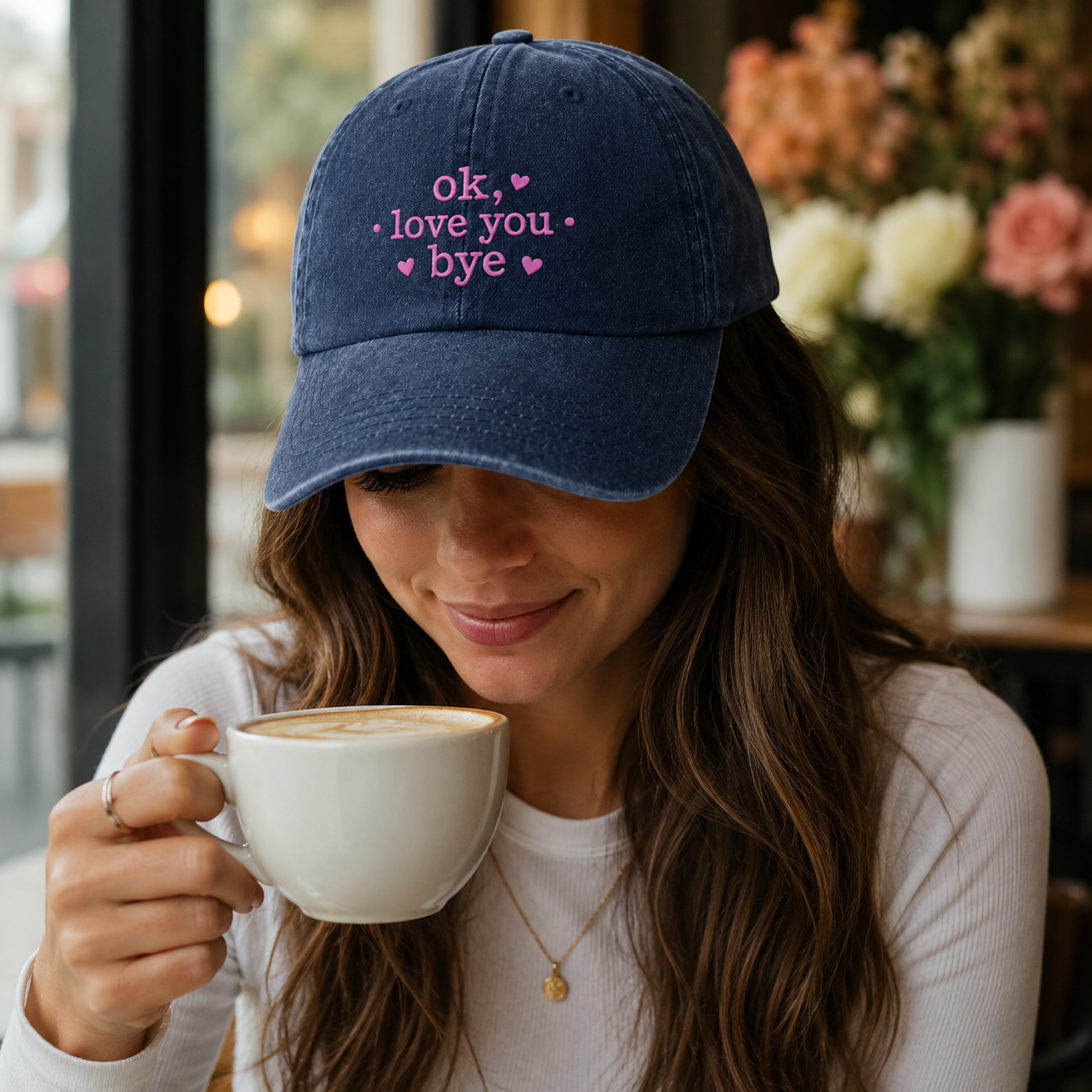 Ok Love You Bye Embroidered Washed Cap - Washed Cap - side view