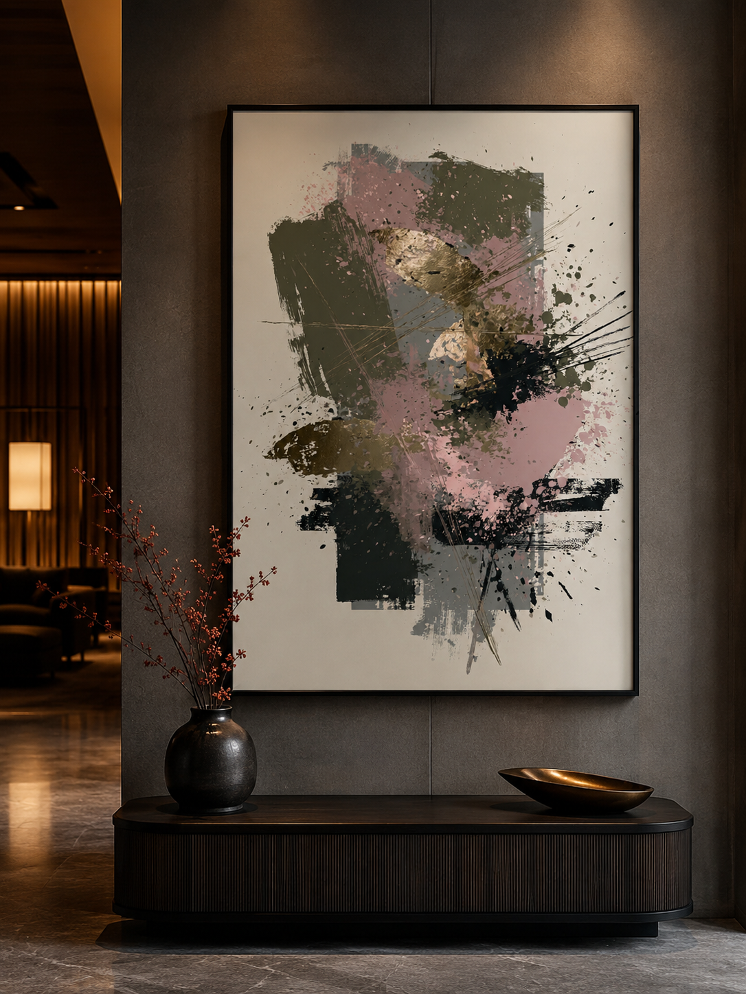 Arte Abstrata Rosa e Verde - Wall Art Decor - alternate angle - olive abstract wall art, blush abstract art