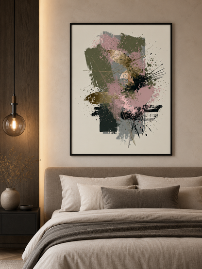 Arte Abstrata Rosa e Verde - Wall Art Decor - lifestyle shot - olive abstract wall art, blush abstract art