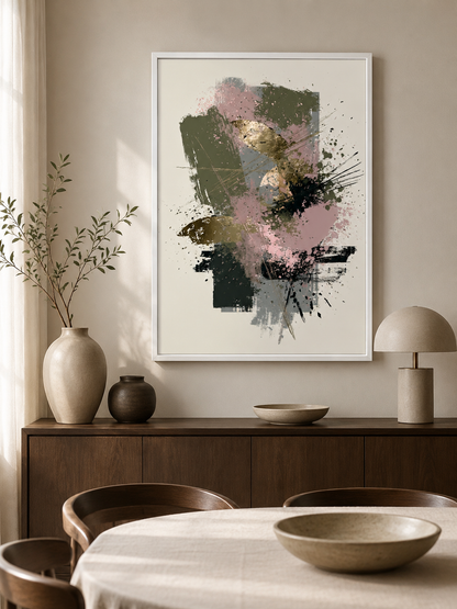 Arte Abstrata Rosa e Verde - Wall Art Decor - close-up - olive abstract wall art, blush abstract art