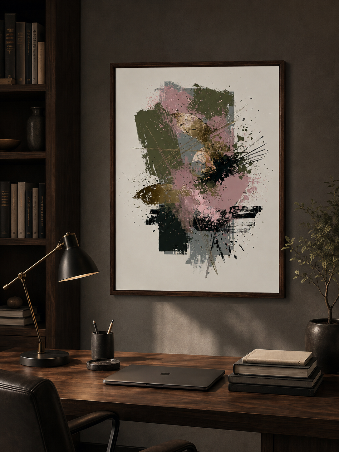 Arte Abstrata Rosa e Verde - Wall Art Decor - alternate angle - olive abstract wall art, blush abstract art