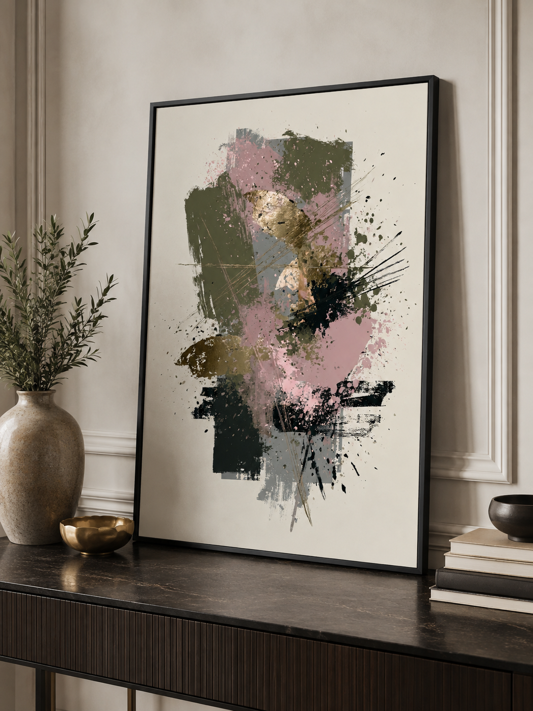 Arte Abstrata Rosa e Verde - Wall Art Decor - packaging - olive abstract wall art, blush abstract art