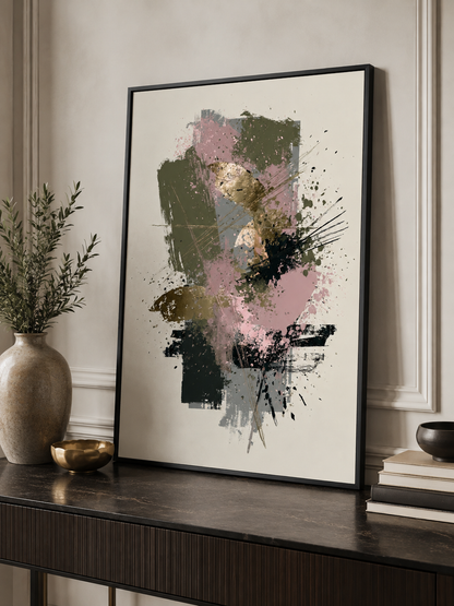 Arte Abstrata Rosa e Verde - Wall Art Decor - packaging - olive abstract wall art, blush abstract art