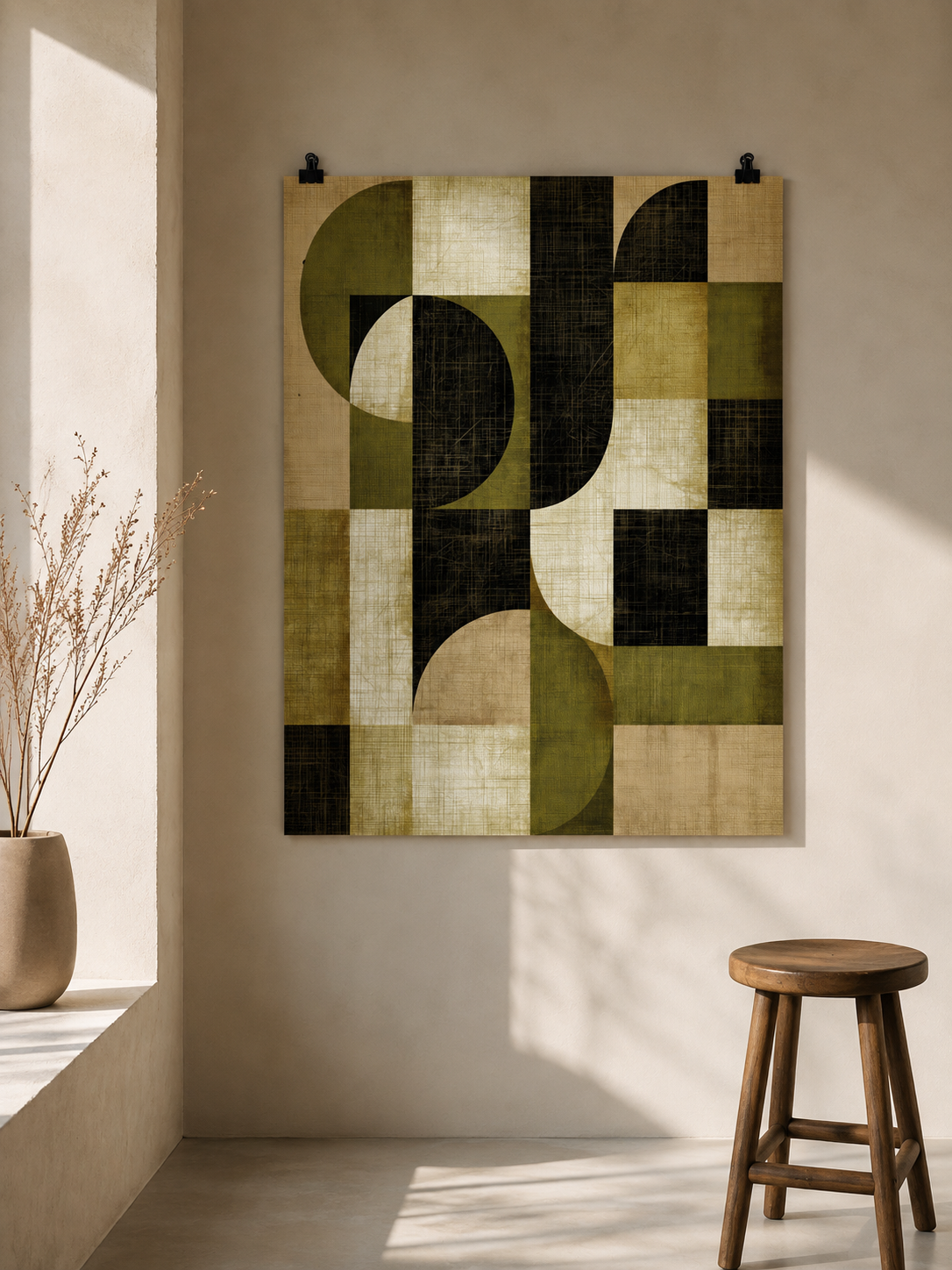 Vert Olive Décoration Murale - Wall Art Decor - alternate angle - olive black geometric wall art, olive abstract art print