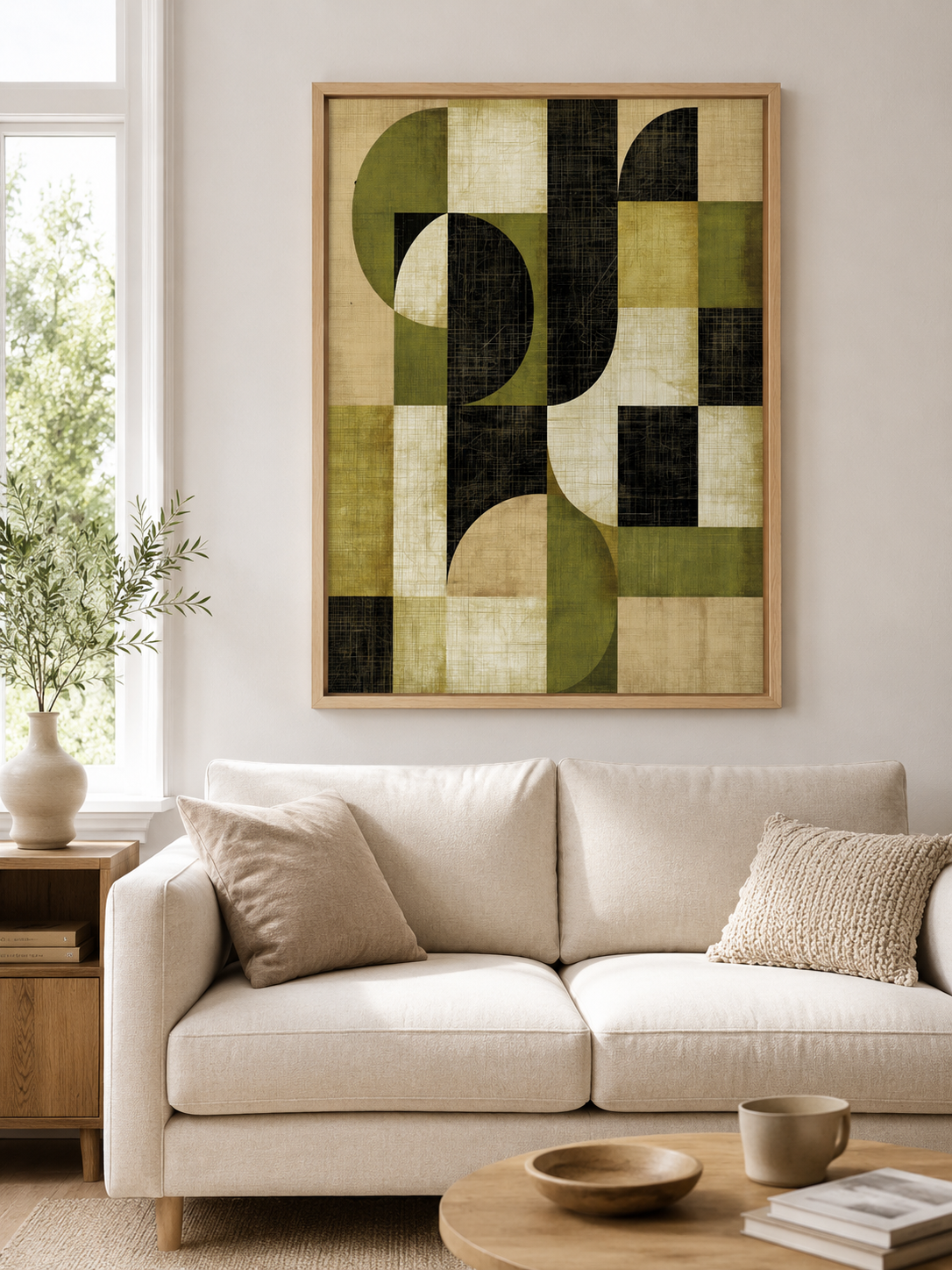 Vert Olive Décoration Murale - Wall Art Decor - detail view - olive black geometric wall art, olive abstract art print
