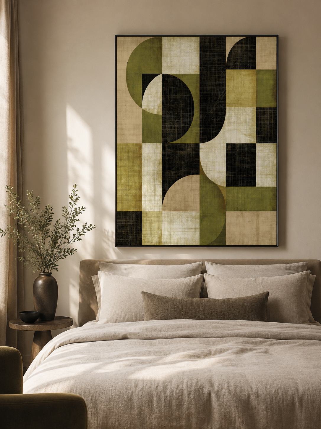 Vert Olive Décoration Murale - Wall Art Decor - lifestyle shot - olive black geometric wall art, olive abstract art print