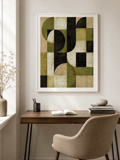 Vert Olive Décoration Murale - Wall Art Decor - close-up - olive black geometric wall art, olive abstract art print