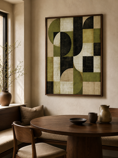 Vert Olive Décoration Murale - Wall Art Decor - alternate angle - olive black geometric wall art, olive abstract art print