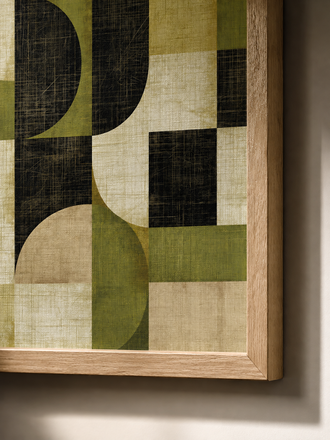 Vert Olive Décoration Murale - Wall Art Decor - front view - olive black geometric wall art, olive abstract art print