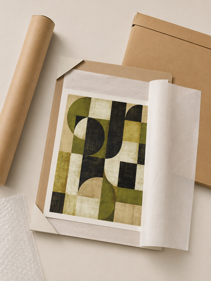 Vert Olive Décoration Murale - Wall Art Decor - detail view - olive black geometric wall art, olive abstract art print