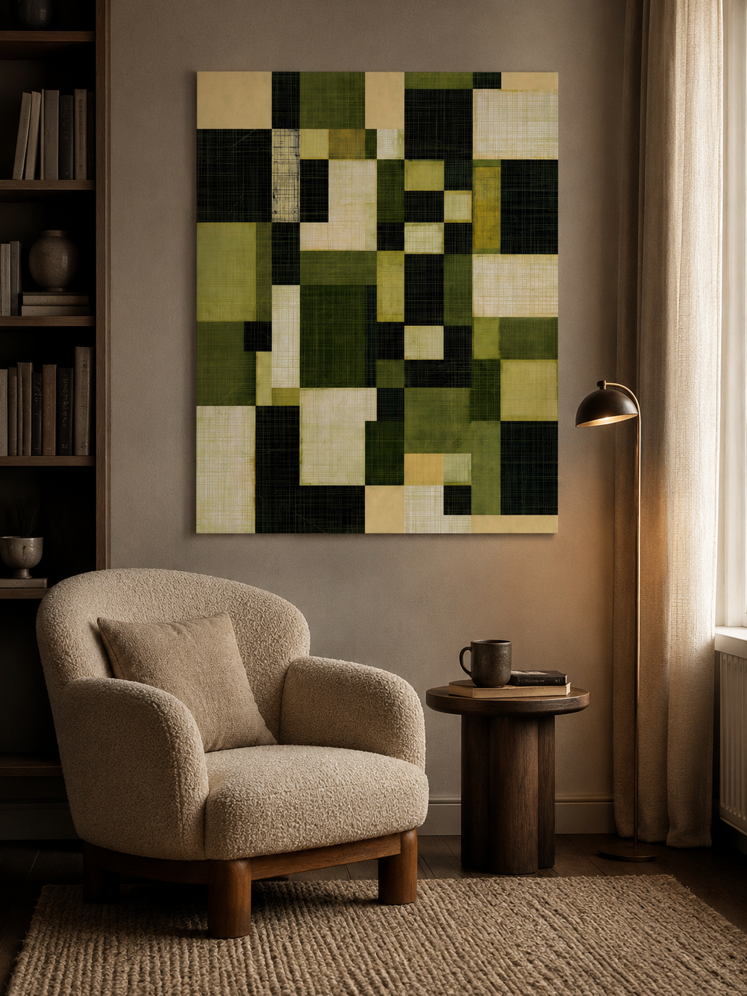 Verde Oliva Arte Mural - Wall Art Decor - alternate angle - olive geometric wall art, green abstract art print